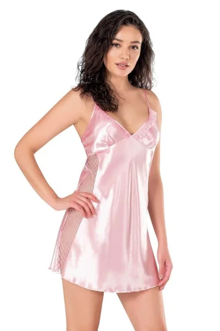 Kısa Saten Leopar Gecelik Ahu 8105 - Pembe