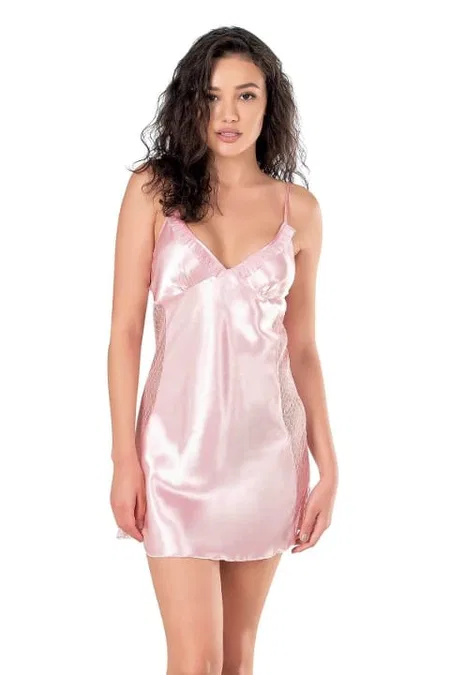 Kısa Saten Leopar Gecelik Ahu 8105 - Pembe