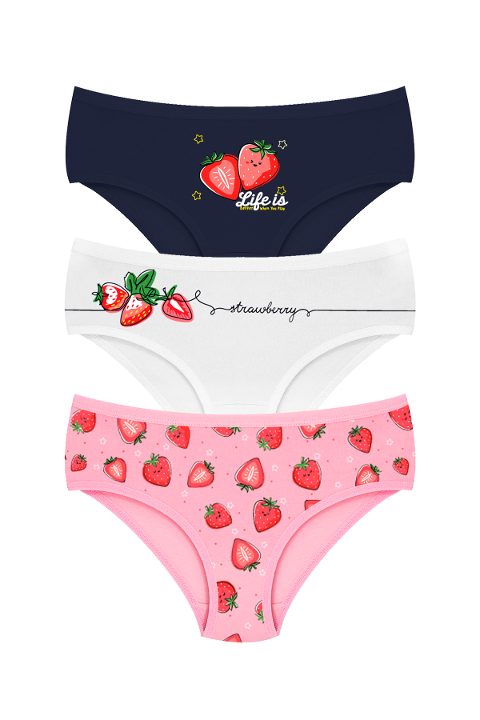 %100 Pamuklu Kız Çocuk Külot Likralı Çilek Baskılı Öts 8810 - Beyaz