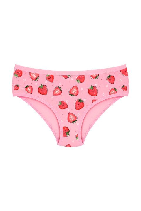 %100 Pamuklu Kız Çocuk Külot Likralı Çilek Baskılı Öts 8810 - 2