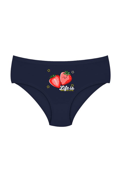 %100 Pamuklu Kız Çocuk Külot Likralı Çilek Baskılı Öts 8810 - Lacivert