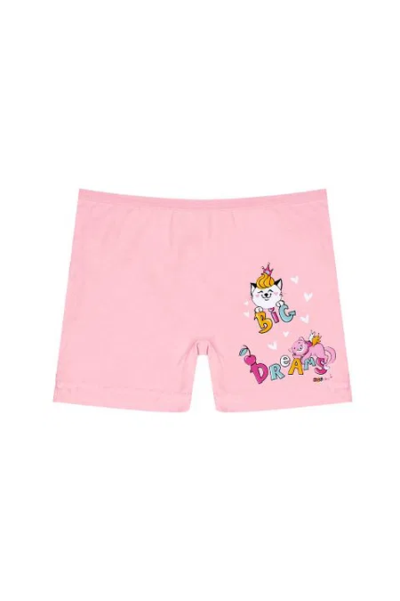 %100 Pamuk Renkli Boxer Kız Çocuk Külot Öts 8233 - Pembe