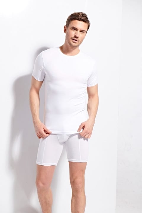 Ribana Kesim Pamuklu T-shirt Kolcu 1210 - Beyaz