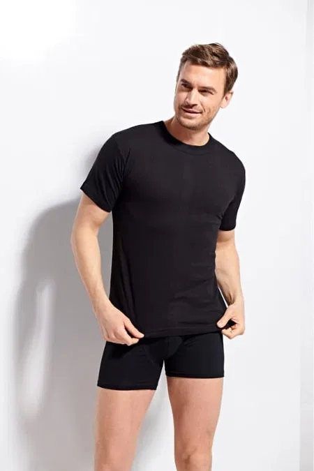 Ribana Kesim Pamuklu T-shirt Kolcu 1210 - Siyah