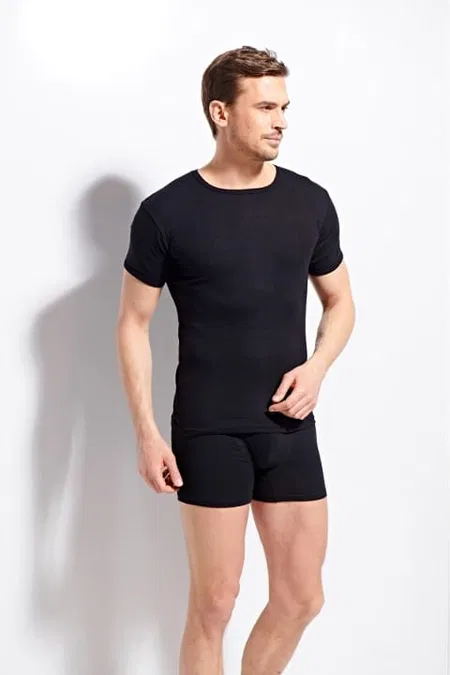 Ribana Kesim Pamuklu T-shirt Kolcu 1210 - Siyah