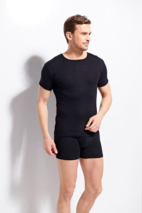 Ribana Kesim Pamuklu T-shirt Kolcu 1210 - Siyah