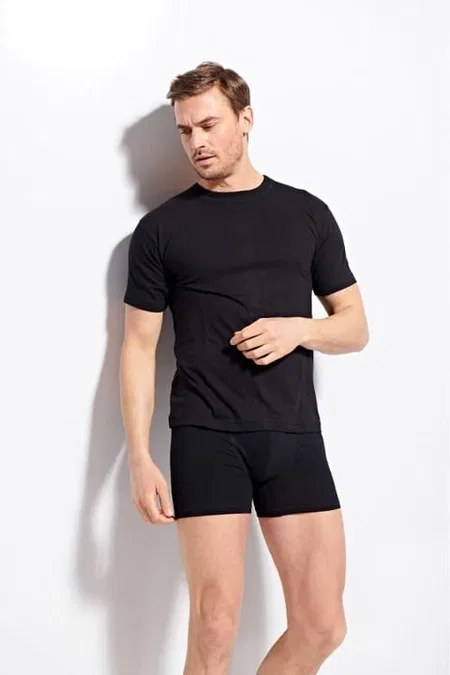 Ribana Kesim Pamuklu T-shirt Kolcu 1210 - Siyah