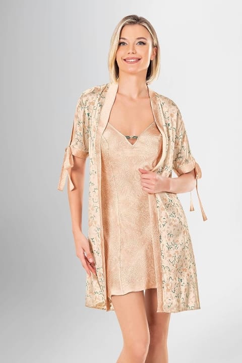 Saks Mavi Kısa Sabahlık Gecelik Takımı Ahu 1936