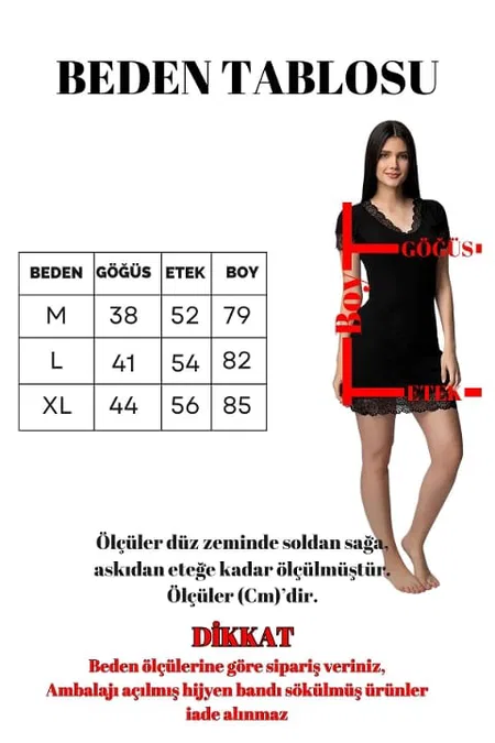 Dantelli Kolsuz Gecelik Poliamid Elastan Donex 1591 - Siyah