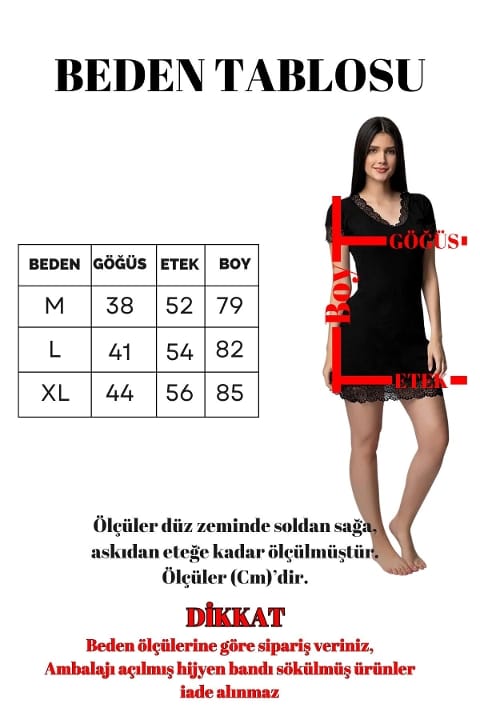 Dantelli Kolsuz Gecelik Poliamid Elastan Donex 1591 - Siyah