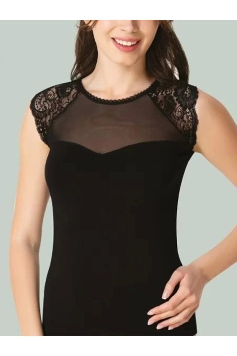 Kolsuz Tül Dantelli Atlet Pamuklu Esnek İMER 1270