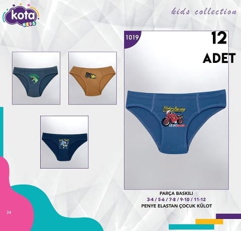 Yumuşak Pamuklu Baskılı Erkek Çocuk Külot Kota 1019