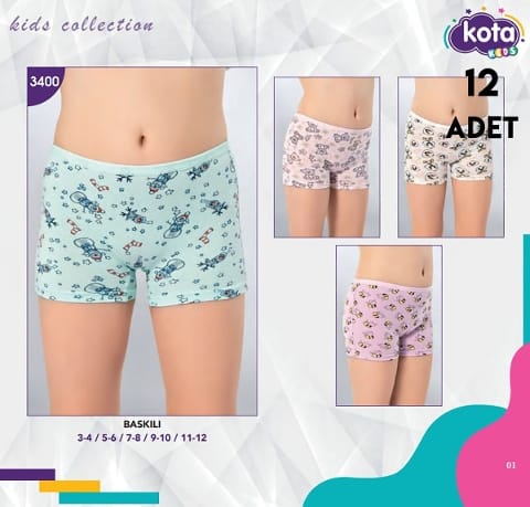 Rahat Pamuklu Mor Baskılı Kız Çocuk Boxer Kota 3400 - Asorti