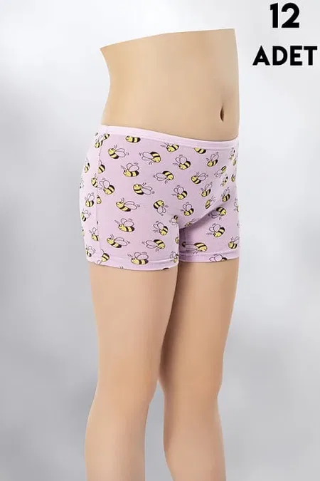 Rahat Pamuklu Mor Baskılı Kız Çocuk Boxer Kota 3400 - Asorti
