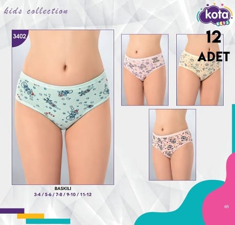 Baskılı Geniş Askılı Kız Çocuk Külot Kota 3402