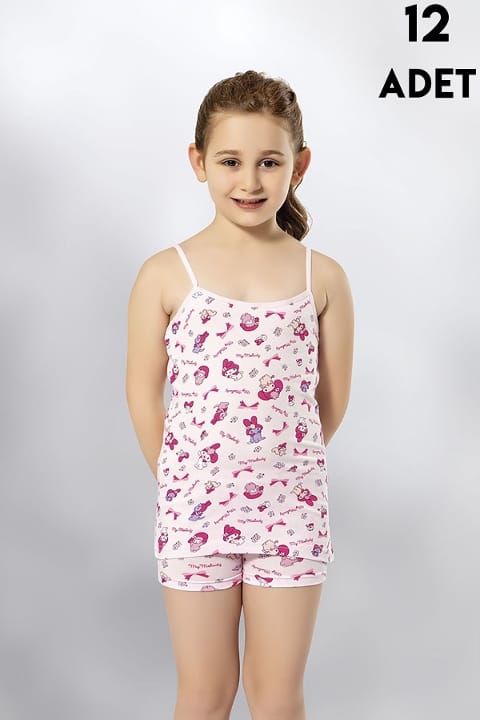 İnce Askılı Mor Baskılı Kız Çocuk Atlet Kota 3405 - Asorti