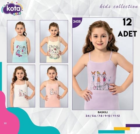 Pamuklu İp Askılı Baskılı Kız Çocuk Atlet Kota 3408