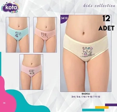 Geniş Askılı Pamuklu Kız Çocuk Külot 12Li Kota 3410 - Asorti