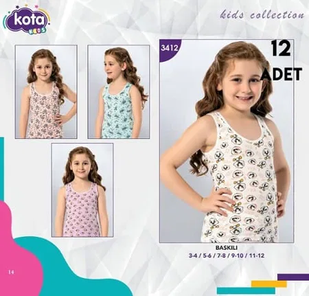 Kalın Askılı Mor Baskılı Kız Çocuk Atlet Kota 3412 - Asorti
