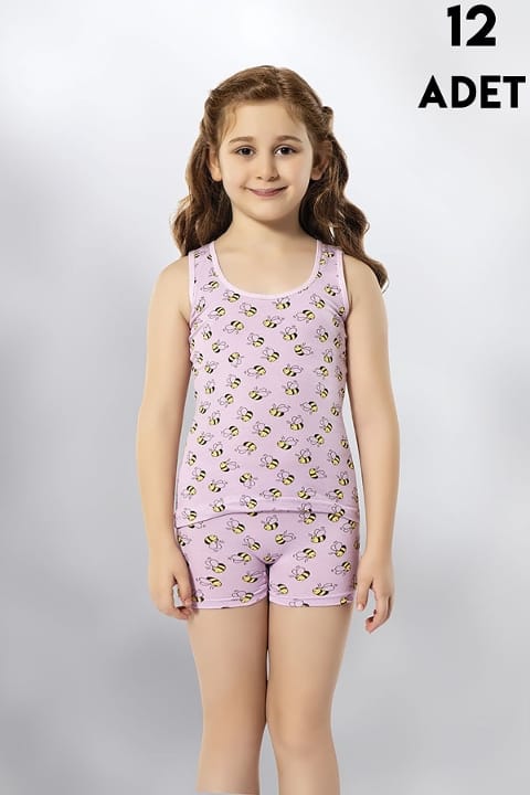 Kalın Askılı Mor Baskılı Kız Çocuk Atlet Kota 3412 - 2