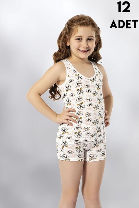 Kalın Askılı Mor Baskılı Kız Çocuk Atlet Kota 3412 - Asorti