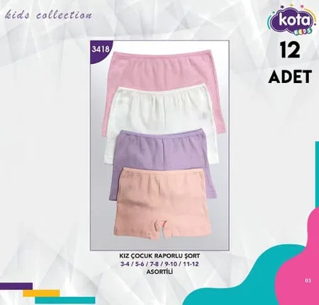 Pamuklu Geniş Askılı Ribana Boxer Kız Çocuk Kota 3418 - Asorti