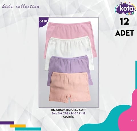 Pamuklu Geniş Askılı Ribana Boxer Kız Çocuk Kota 3418 - 2