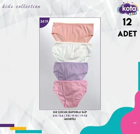Pamuklu Geniş Askılı Kız Çocuk Külot Kota 3419 - Asorti