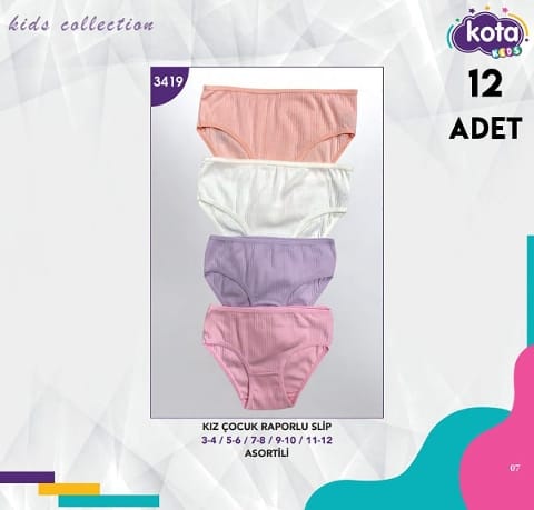 Pamuklu Geniş Askılı Kız Çocuk Külot Kota 3419 - Asorti