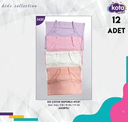 Pamuklu Nefes Alan Kız Çocuk Atlet Kota 3420 - Asorti