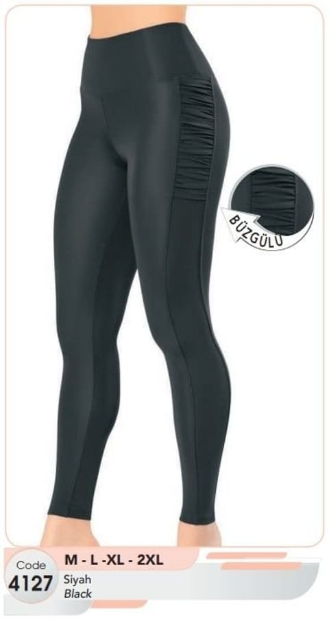 Yüksek Bel Büzgülü Dalgıç Tayt Somon Kota 4127 - Siyah