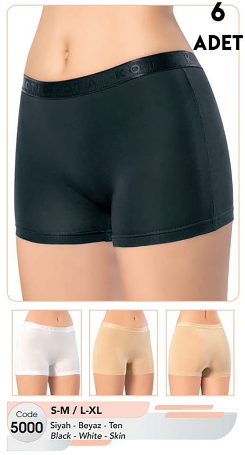 Likralı Yüksek Bel Kadın Boxer Kota 5000 - Siyah