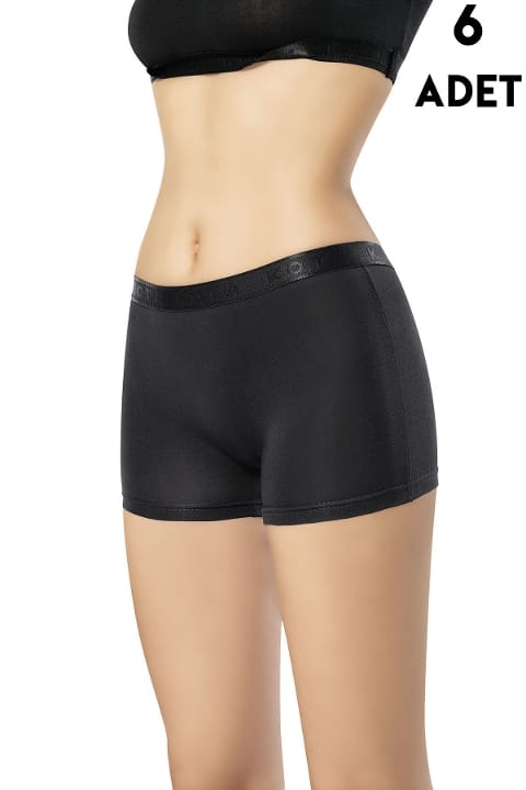 Likralı Yüksek Bel Kadın Boxer Kota 5000 - Siyah