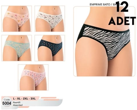 Yüksek Bel Destekli Desenli Kadın Bikini Slip Külot Kota 5004