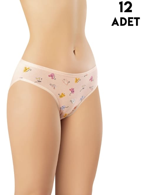 Yüksek Bel Destekli Desenli Kadın Bikini Slip Külot Kota 5004 - Asorti