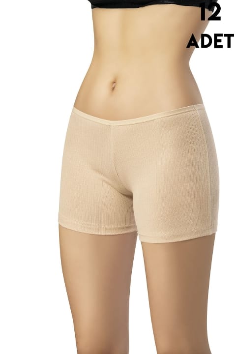 Yüksek Bel Pamuklu Kadın Şort Kota 5019 - Ten