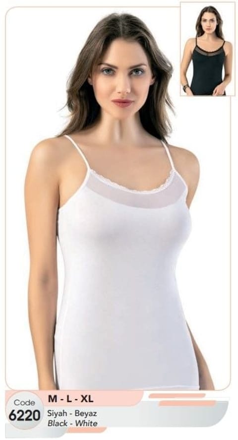 Dantel Yaka İnce Askılı Atlet Beyaz Kota 6220 - Beyaz