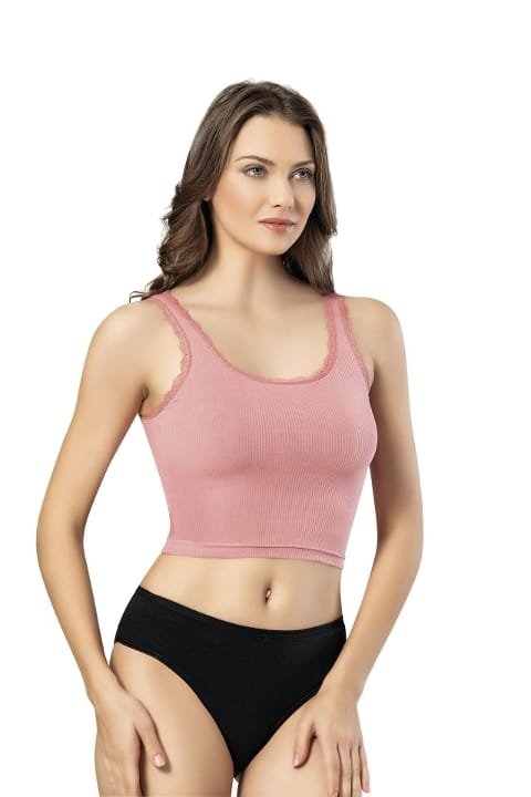 Kota Geniş Askılı Pamuklu Dantelli Crop Kadın Atlet Kota 6438 - Görsel 2