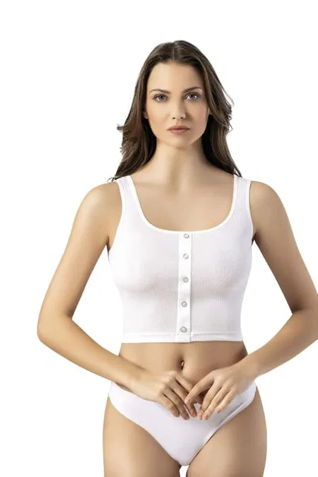 Geniş Askılı Crop Pamuklu Kadın Atlet Kota 6443 - Beyaz