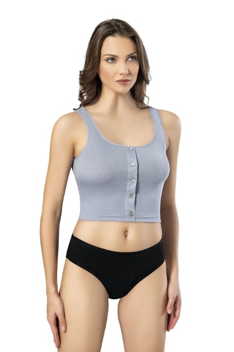 Geniş Askılı Crop Pamuklu Kadın Atlet Kota 6443 - Mavi