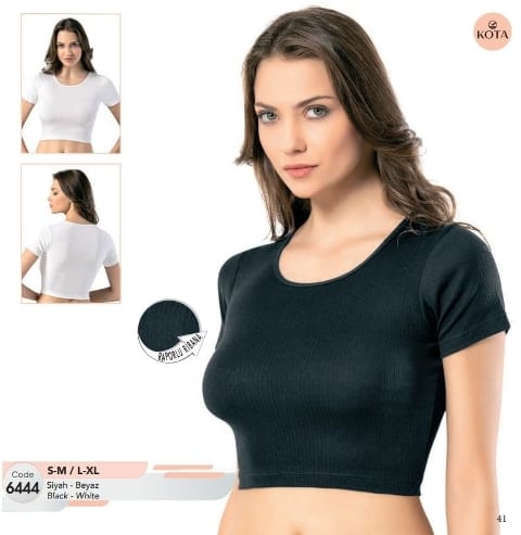 Yüksek Pamuklu Yarım Kollu Bayan Atlet Kota 6444 - Siyah