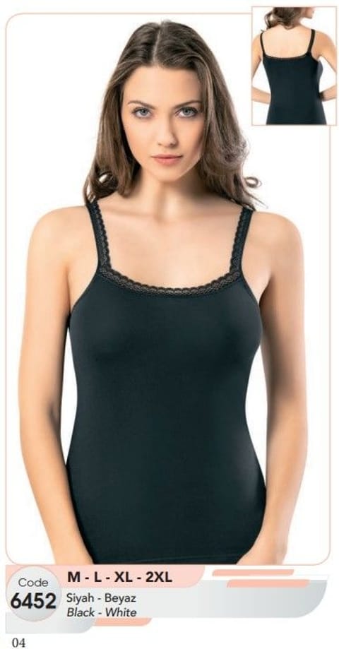 Geniş Yaka Askılı Kadın Atlet Pamuklu Kota 6452 - Siyah