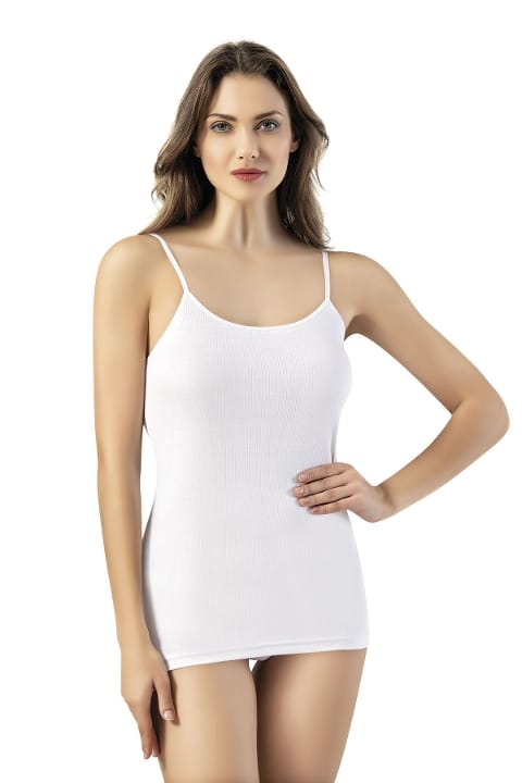 Esnek Pamuklu Ribana Atlet Kadın Kota 6468 - Beyaz