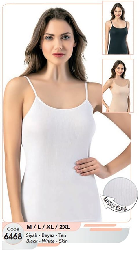 Esnek Pamuklu Ribana Atlet Kadın Kota 6468 - Beyaz