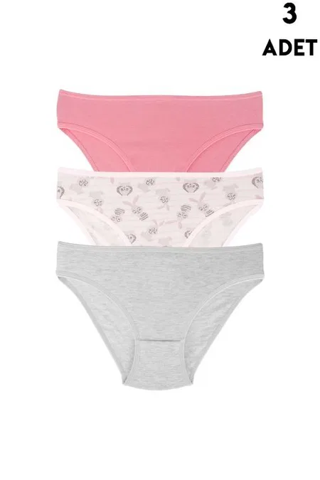3 Adet Kız Çocuk Külot Slip Renkli Koza Biat KZ76500-280 - Asorti