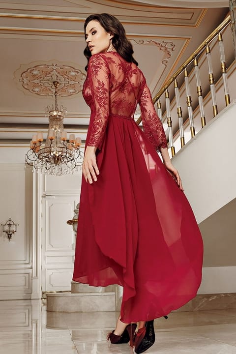 Transparan Bordo Kuyruklu Sabahlıklı Gecelik İmaj 4206 - Bordo