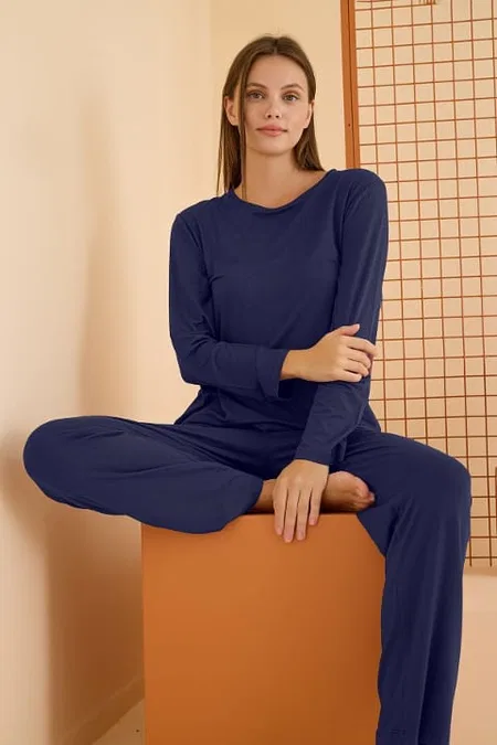 NBB Viskon Lacivert Basic Kadın Pijama Takımı NBB 68066