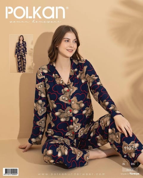 Lacivert Desenli Uzun Kollu Pijama Takımı Polkan 11075