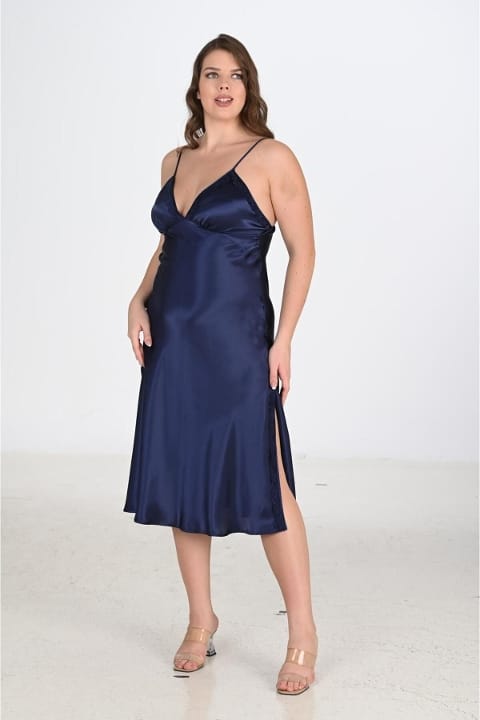 Ekru Renkli Bigsize Gecelik Sabahlık Takımı Ahu 6225 - Lacivert