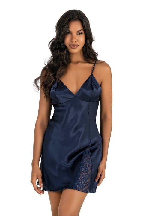 Saten Doku Lacivert Kısa Gecelik Ahu 8234